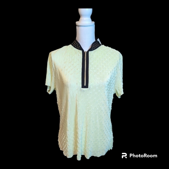 Jamie Sadock Lime Bubble Print Short Sleeve Ribbed Golf Top Size XL - Picture 1 of 13